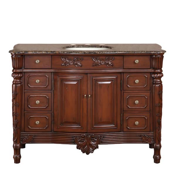 Silkroad Exclusive 48 in. W x 22 in. D Vanity in Dark Cherry with Granite Vanity Top in Baltic Brown with Ivory Basin