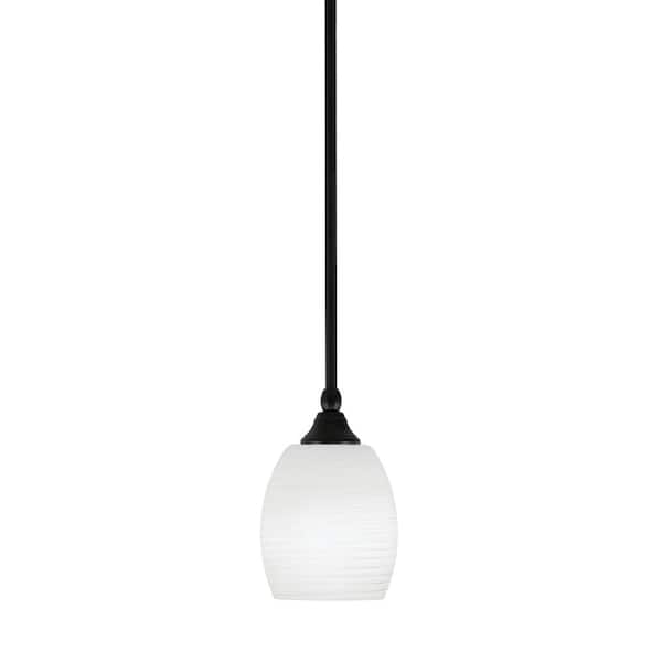 Unbranded Sparta 100-Watt 1-Light Matte Black Shaded Pendant Light Mini Pendant with 5 in. White Linen Glass, No Bulb Included