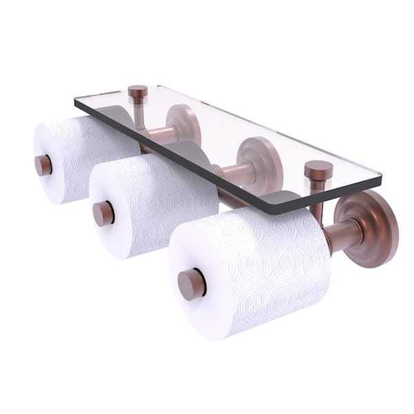Allied Brass Que New Collection Wall Mounted Toilet Paper Holder in Antique Copper with Glass Shelf