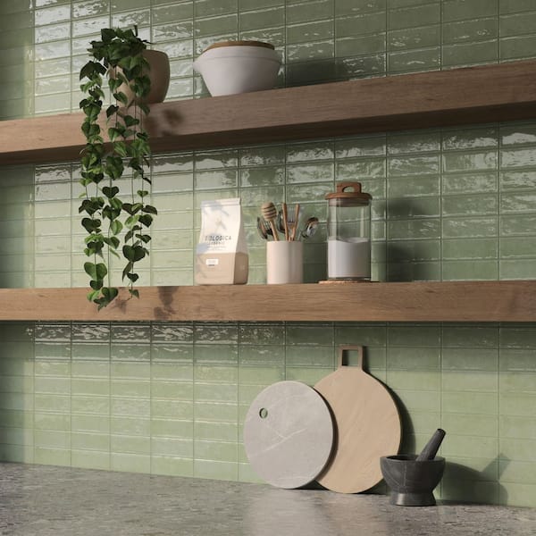 Bedrosians Caraco 2 in. x 6 in. Glossy Sage Ceramic Wall Tile