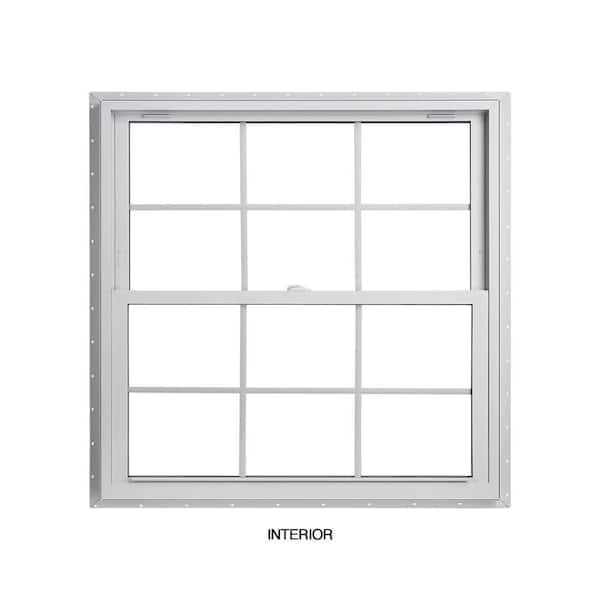 American Craftsman 35.75 in. x 36 in. 70 Series LowE SC Argon Glass Double Hung White Vinyl Fin Window with Grids, Screen Incl
