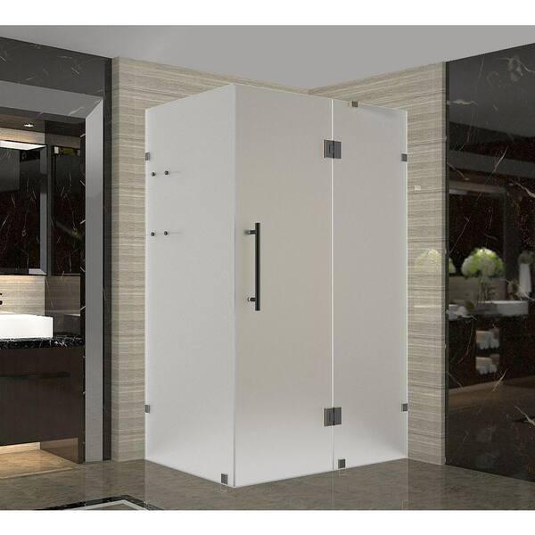 Aston Avalux GS 32 in. x 36 in. x 72 in. Frameless Shower Enclosure with Frosted Glass and Shelves in Oil Rubbed Bronze