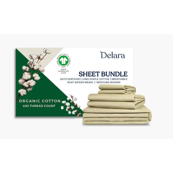 7-Piece Sage Green Sheet Bundle Set 100% Organic Cotton Queen Duvet Set+Sheet Set