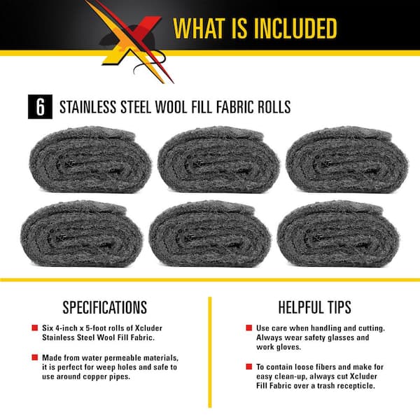 Xcluder 6 Rolls of 4" x 5' Stainless Steel Wool Rodent Control Fill  Fabric 162746 - The Home Depot