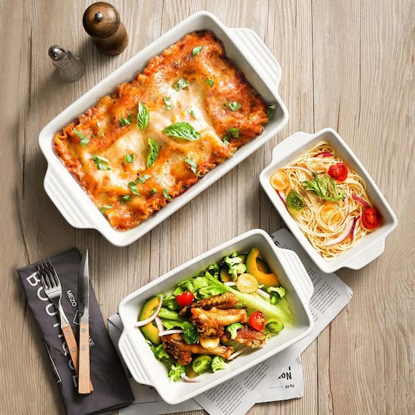 LAIFUCAM Extra Deep Rectangular Ceramic Casserole Baking Dish Set