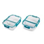 Set of 4 Glass Food Storage Containers, Plastic Snap Lids Compartments  Trudivide