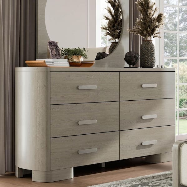 Furniture of America Susan White Oak 6-Drawer 70 in. Dresser with Oval Nickel Handles and Rounded Feet