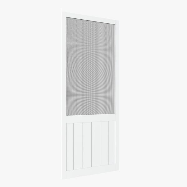 36 in. x 80 in. Universal Primed White Pine Screen Door with Lock, Self-Closing Hinges, Rustic Panel Style