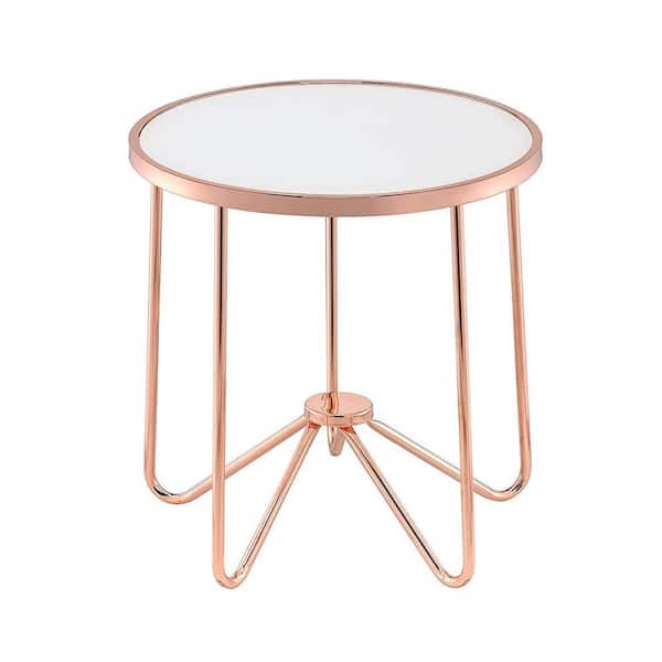 Benjara 22 in. Glass and Rose Gold Round Glass End Table with Frosted Glass