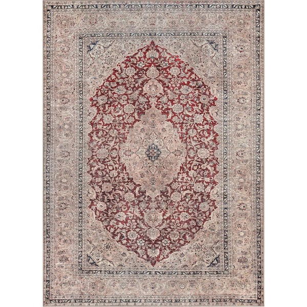 Lotus Tonti Red Vintage Medallion Oriental 7 ft. 10 in. x 9 ft. 10 in. Machine Washable Area Rug
