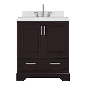 Stafford 30 in. W x 22 in. D x 36 in. H Single Freestanding Bath Vanity in Espresso with Carrara White Quartz Top