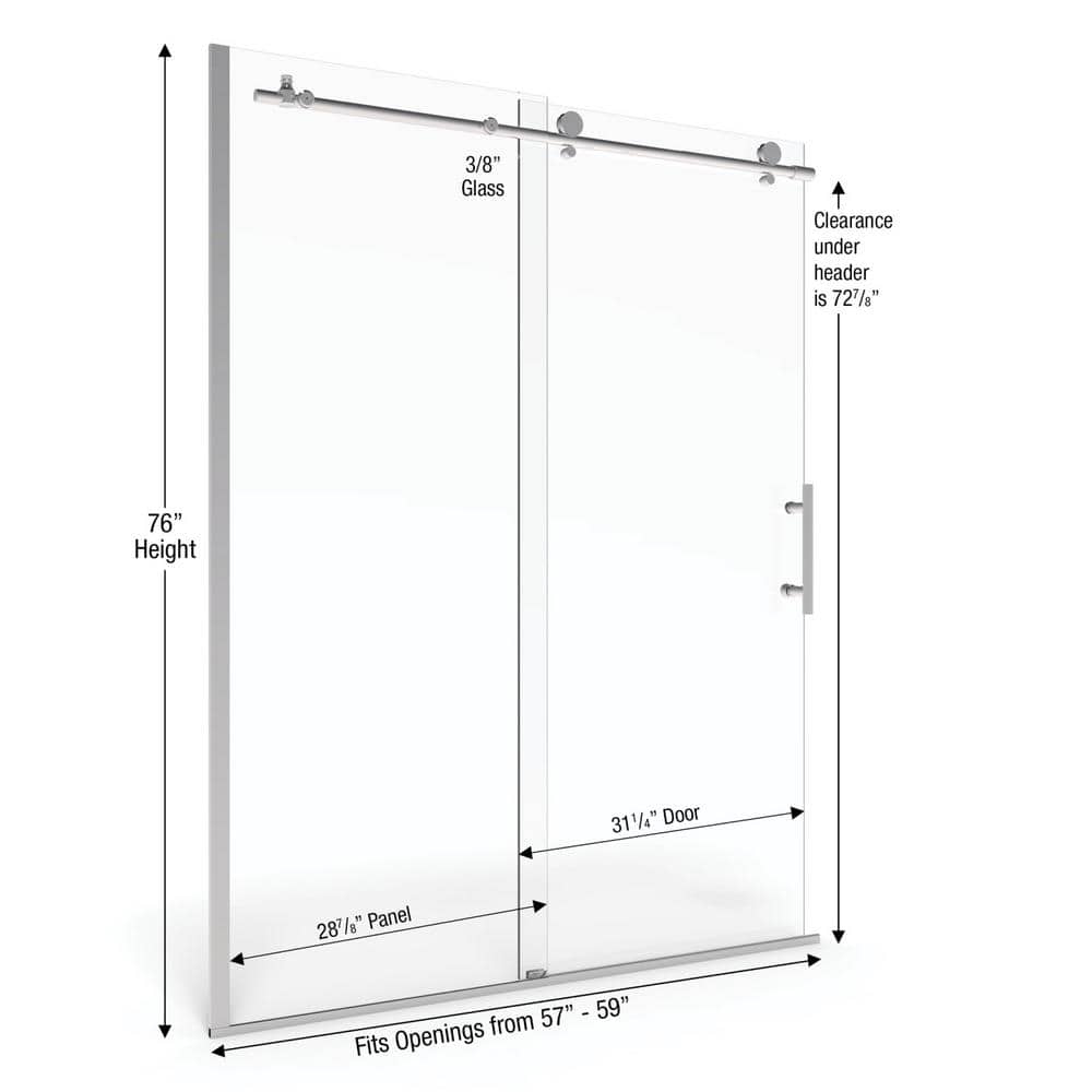 Vinesse 59" x 76" Frameless Chrome Sliding Shower Door