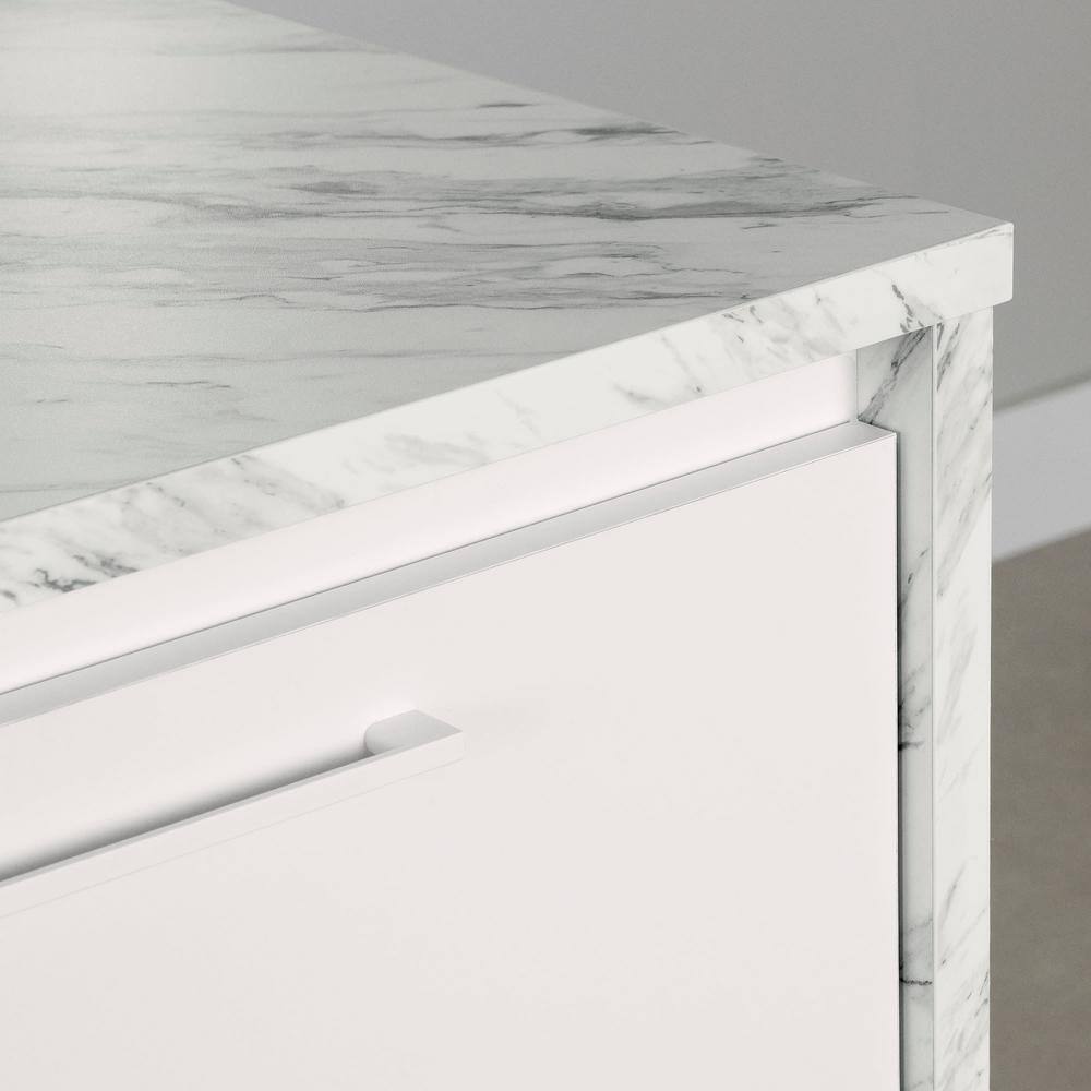 Myro Kitchen Island, Faux Black Stone and White - thumbnail 6