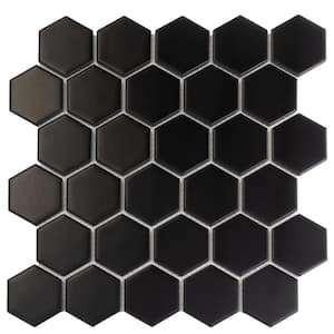 Cirkel Hex 11 in. x 12 in. Matte Black Porcelain Mosaic Wall and Floor Tile (8.36 sq. ft./Case) - 10 pack