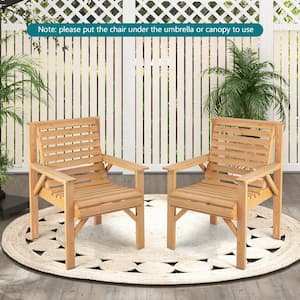 Natural Patio Fir Wood Outdoor Dining Chair Inclined Backrest Garden Backyard Indoor Set of 2