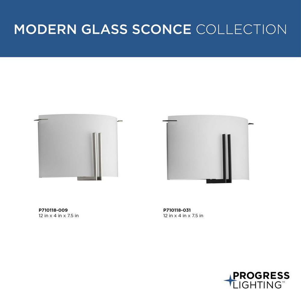 Modern Brushed Nickel 12" Two-Light Wall Sconce with Etched Glass
