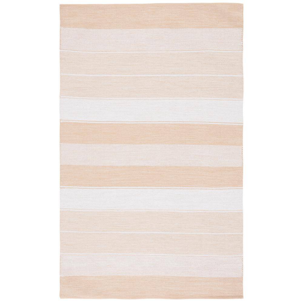 Ivory and Gold Striped Kilim 3' x 5' Wool Cotton Rug