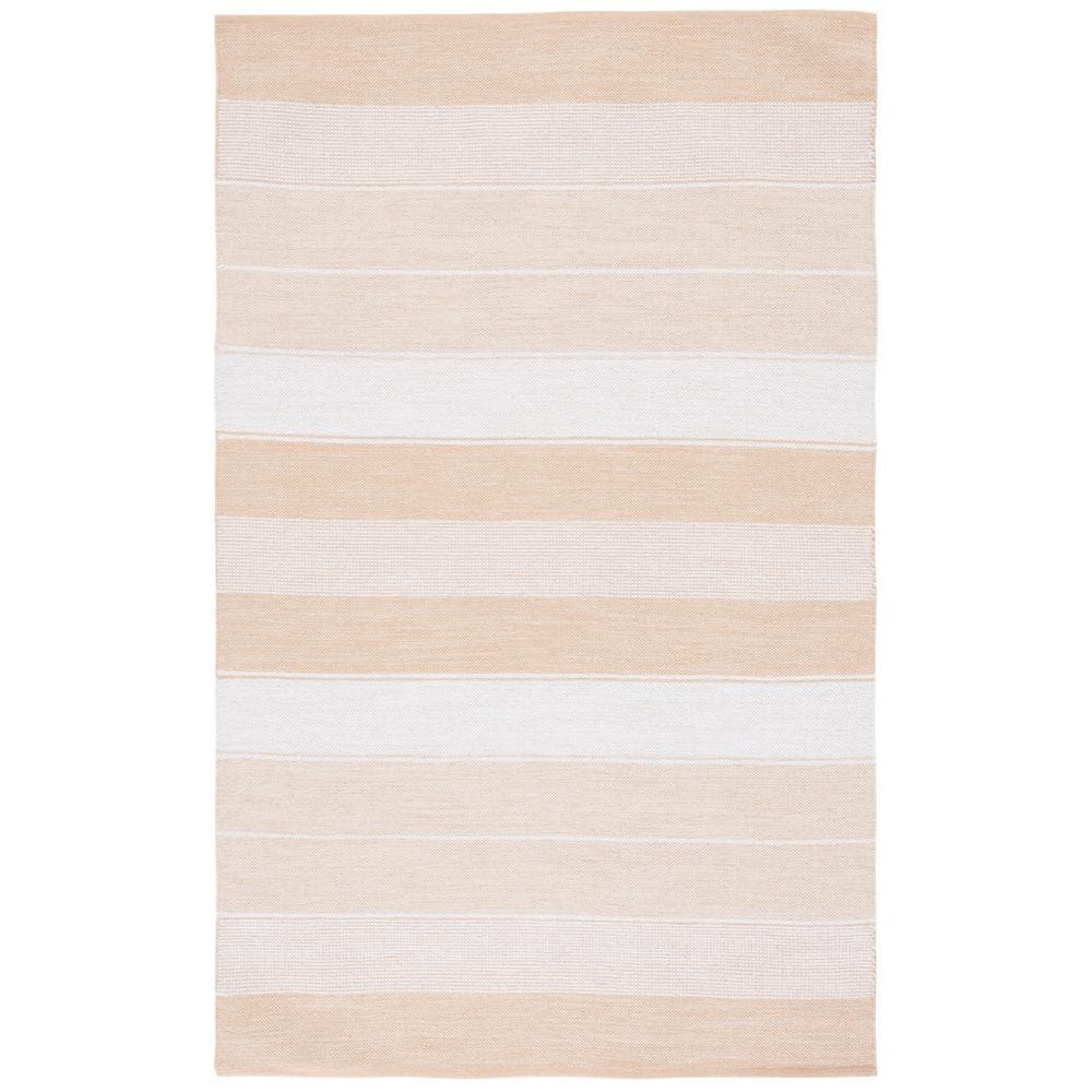 Ivory and Gold Striped Wool Cotton 4' x 6' Area Rug