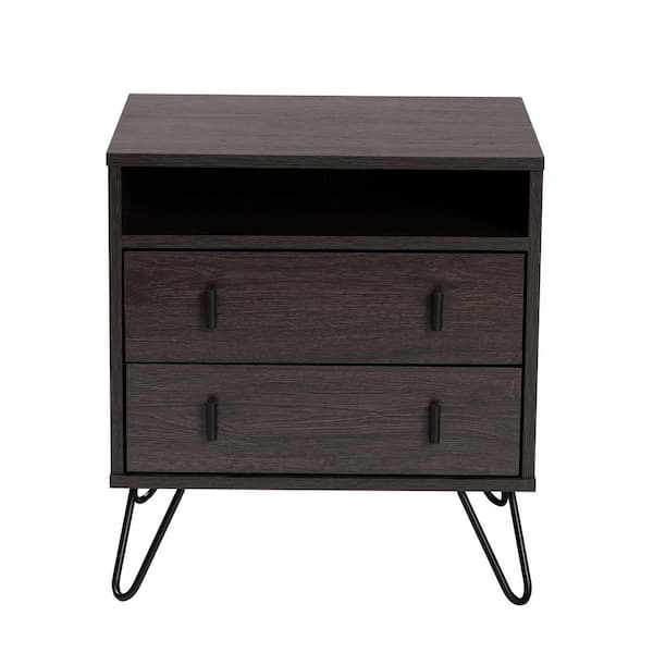 Baxton Studio Glover 2 Drawer Dark Brown and Black Nightstand 21.7