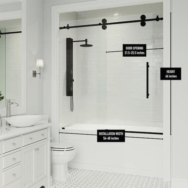 Sliding Frameless Tub Door, Black Bathtub Shower Doors
