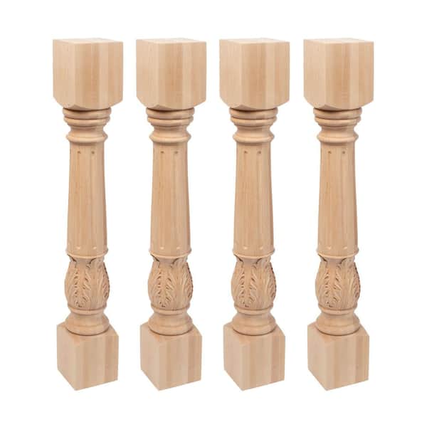 35.25 in. x 5 in. Unfinished Solid North American Hard Maple Acanthus Leaf Kitchen Island Leg (4-Pack)