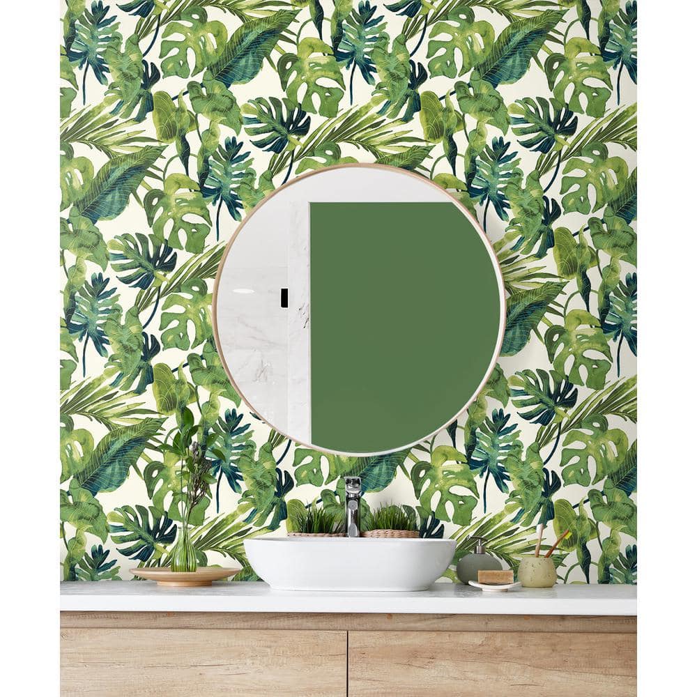 Aloe Green Tropical Vinyl Peel and Stick Wallpaper Roll