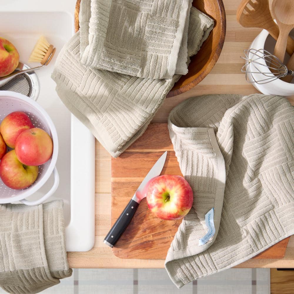 Gray Basketweave Terry Cotton Kitchen Towel Set, 16" x 28"