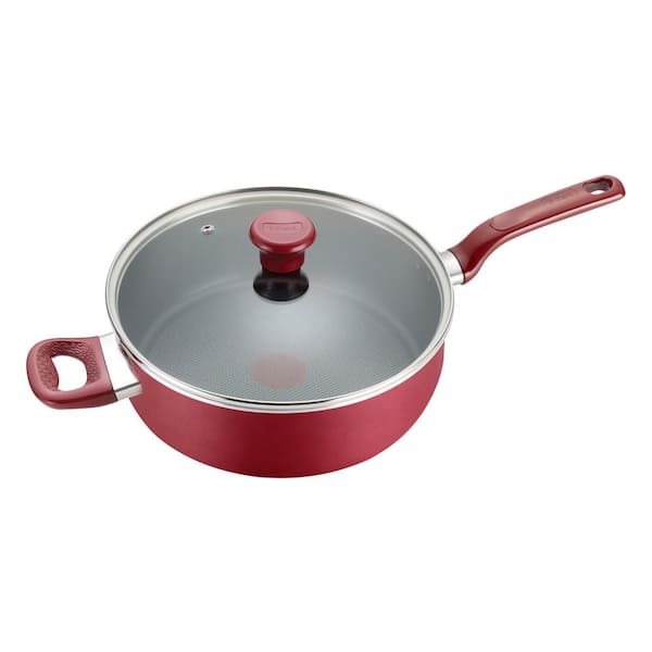 T-fal Excite 5 qt. Aluminum Nonstick Covered Skillet with Lid in Red ...