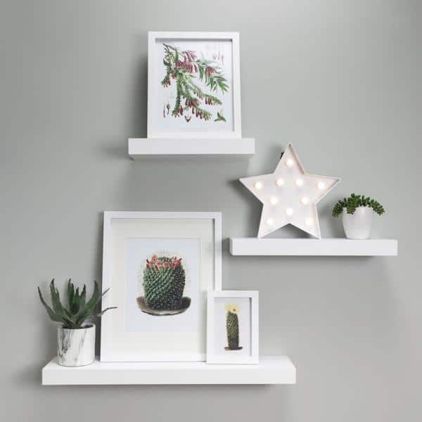 Contemporary Minimalist White Floating Wall Shelf Set