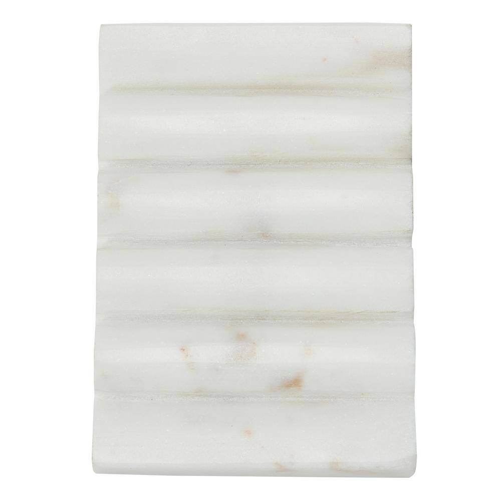 White Carved Marble Rectangular Soap Dish