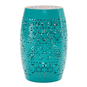 Teal Color Round Ceramic Outdoor Side Table for Indoor and Patio Poolside