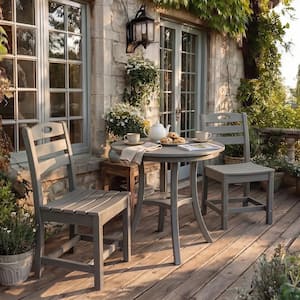 Gray 3-Piece Plastic HDPE Outdoor Patio Bistro Set with Round Table and 2 Chairs