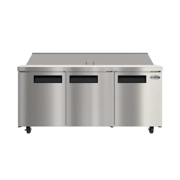 70 in. Commercial 3-Door Refrigerated Salad Swich Prep Table, 18 Pans 22 cu. ft. of Storage in Stainless-Steel