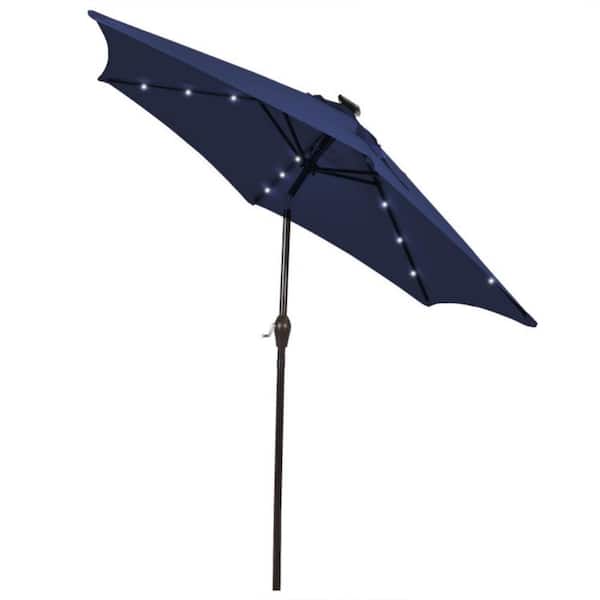 10 ft. Metal Market Round Patio Umbrella in Navy with Bright Solar LED Lights