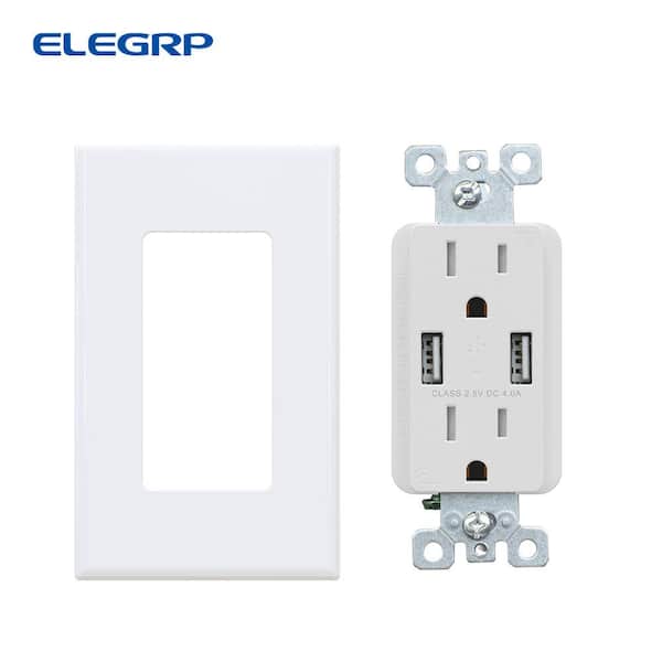 4.0 Amp Dual USB Ports with Smart Chip, 15 Amp Duplex Tamper Resistant Outlet Wall Plate Included, White (6-Pack)