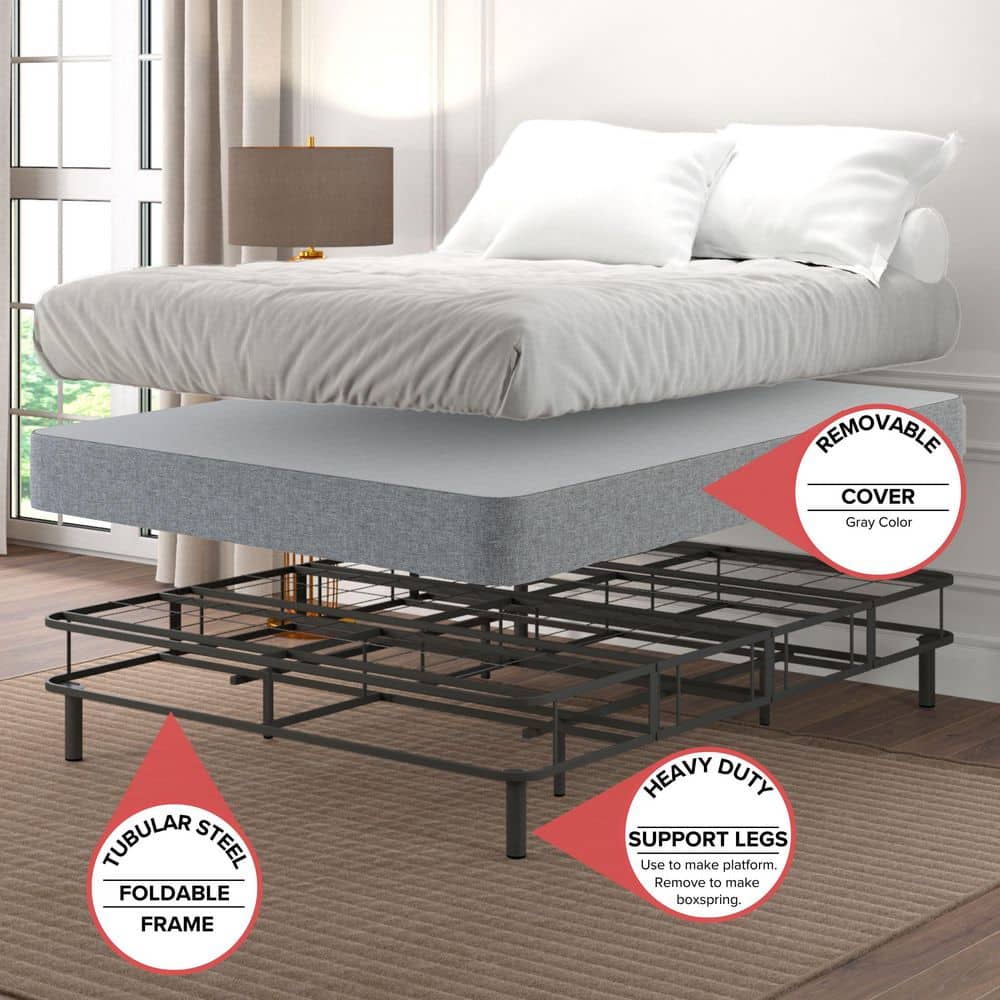 Twin Black Metal Foldable Mattress Foundation with Legs