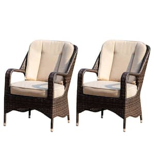 Brant Brown Wicker Outdoor Chair with Beige Cushions (2-Pack)