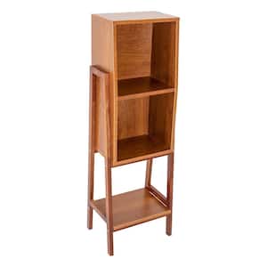 15 in. Wide 3 Tier Wood Storage Display Bookshelf Modern Narrow Bookcase Deep Walnut Double Layer