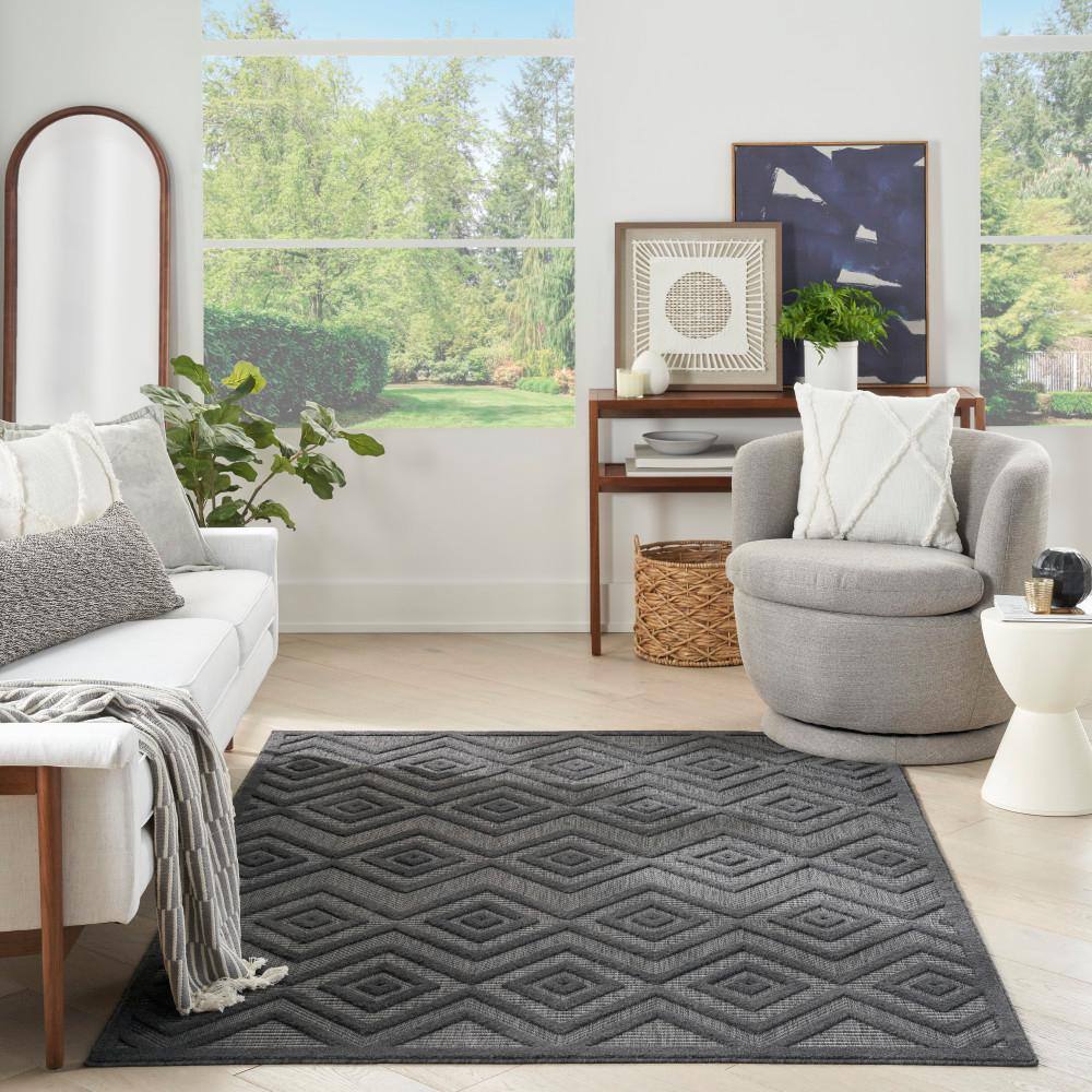 Charcoal Black Diamond Flat Woven 4' x 6' Rug