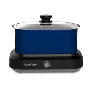 6 qt. Blue Non-Stick Versatility Slow Cooker with 5-Temperature Settings Includes Travel Lid and Thermal Tote