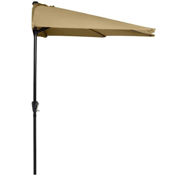 9 ft. Steel Market Tilt Half Patio Umbrella in Khaki
