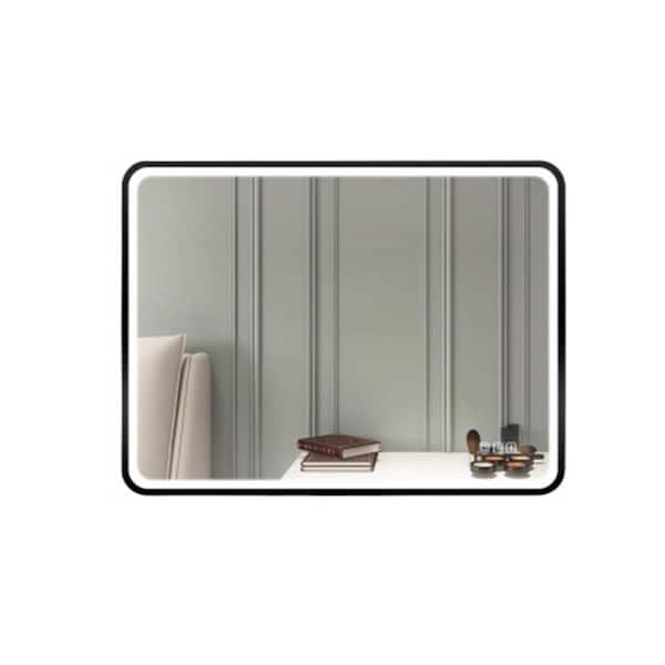 JimsMaison 24 in. W x 32 in. H Rectangular Aluminum Framed Dimmable Wall Bathroom Vanity Mirror in Black