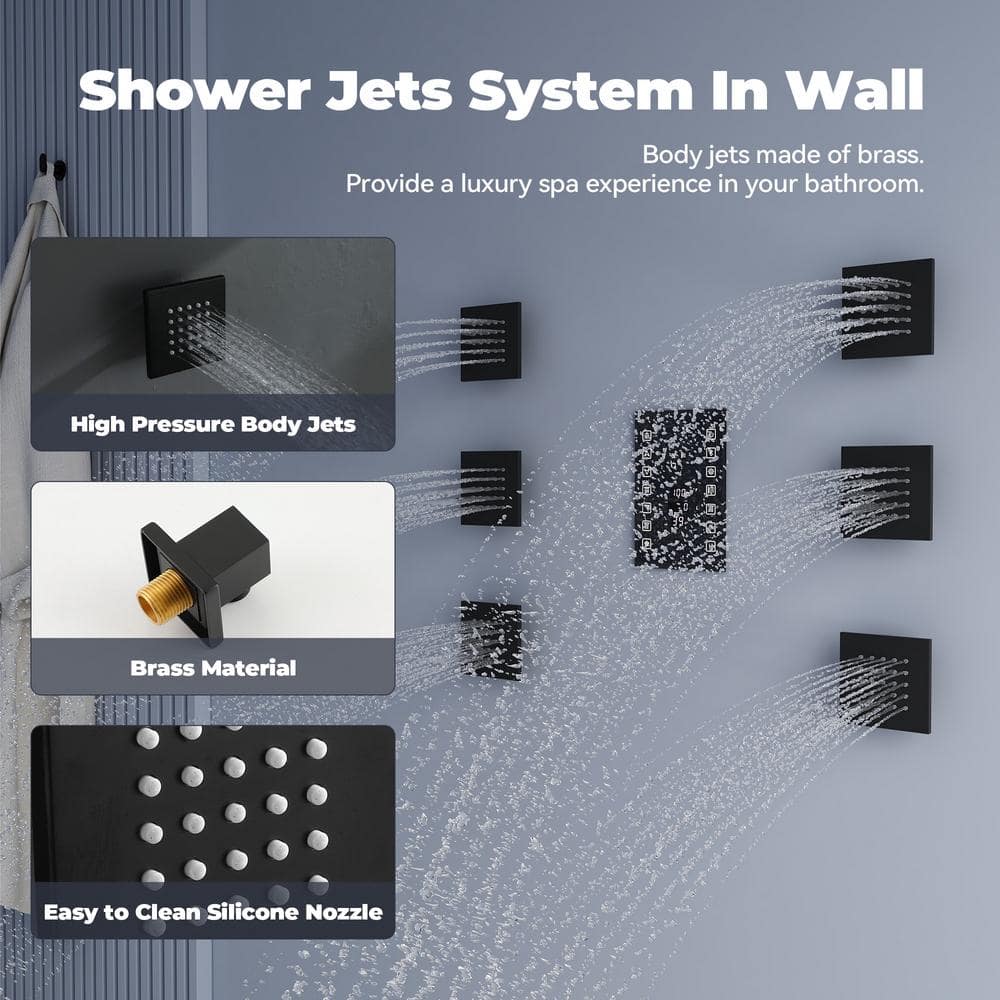 Matte Black Stainless Steel LED Bluetooth Music Rainfall Shower System