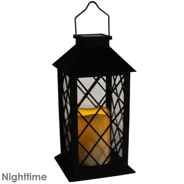 Sunnydaze 11 in. Concord Black Solar LED Candle Outdoor Lantern (2