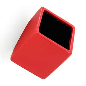 Cube 3 1/2 in. x 4 in. Red Ceramic Wall Planter