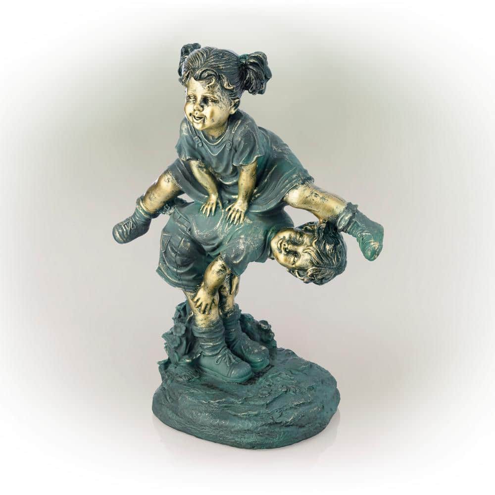 Whimsical Playfulness Antique Finish Children Garden Statue