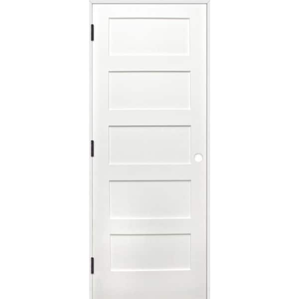 Pacific Entries 28 in. x 80 in. Shaker Unfinished 5-Panel Solid Core Primed Pine Wood Reversible Single Prehung Interior Door