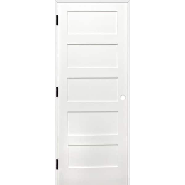 Pacific Entries 36 in. x 80 in. Shaker Unfinished 5-Panel Solid Core Primed Pine Wood Reversible Single Prehung Interior Door