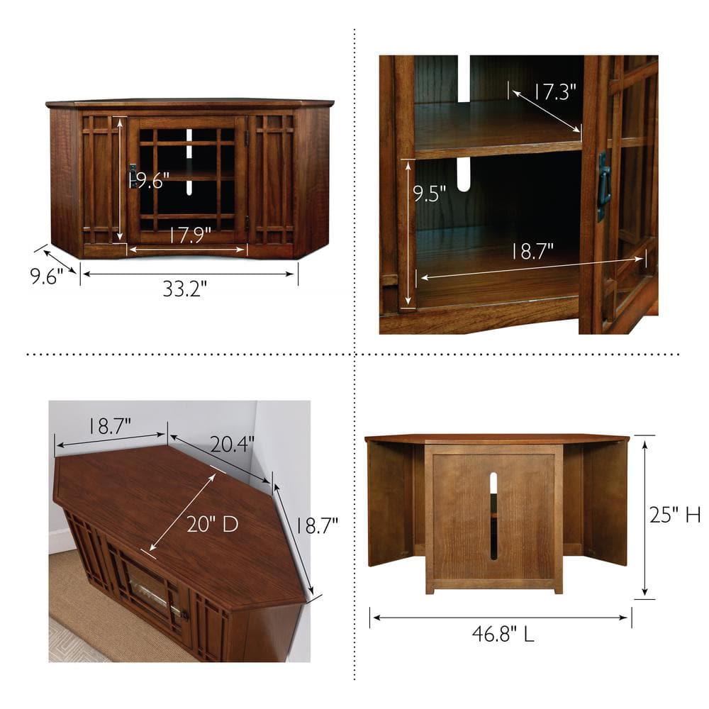 Mission Oak 46" Corner TV Stand with Glass Door Cabinet