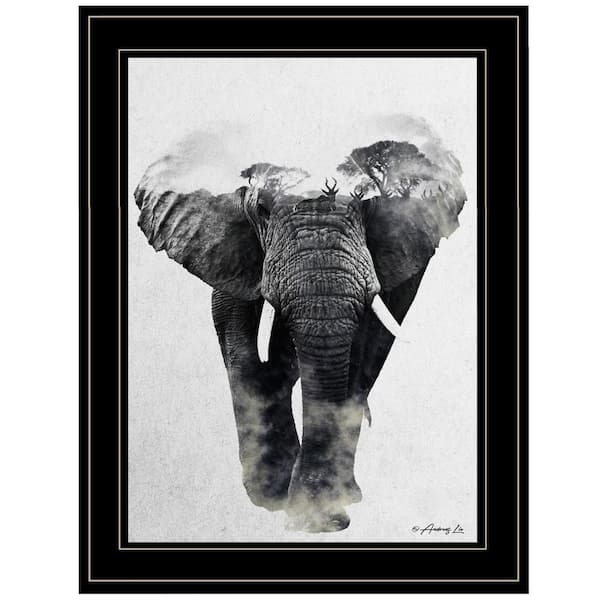 HomeRoots Charlie Elephant Walk 1-Piece Framed Wall Art 19 in. x 15 in.